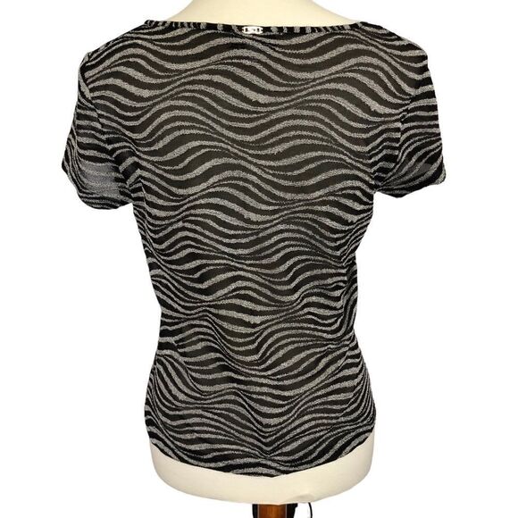 St John Sport by Marie Gray Short Sleeve Top  Wavy Print Black/Beige Size M - Picture 2 of 8